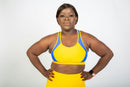 Top fitness bicolor amarelo e azul