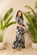 Vestido floral preto e branco