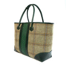 Bolsa tote de tweed com detalhes em couro verde