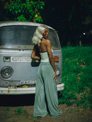 Calça wide leg tom areia